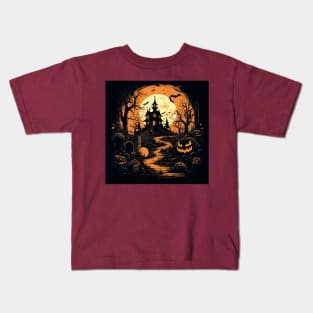 Halloween: Haunted House and Graveyard Kids T-Shirt